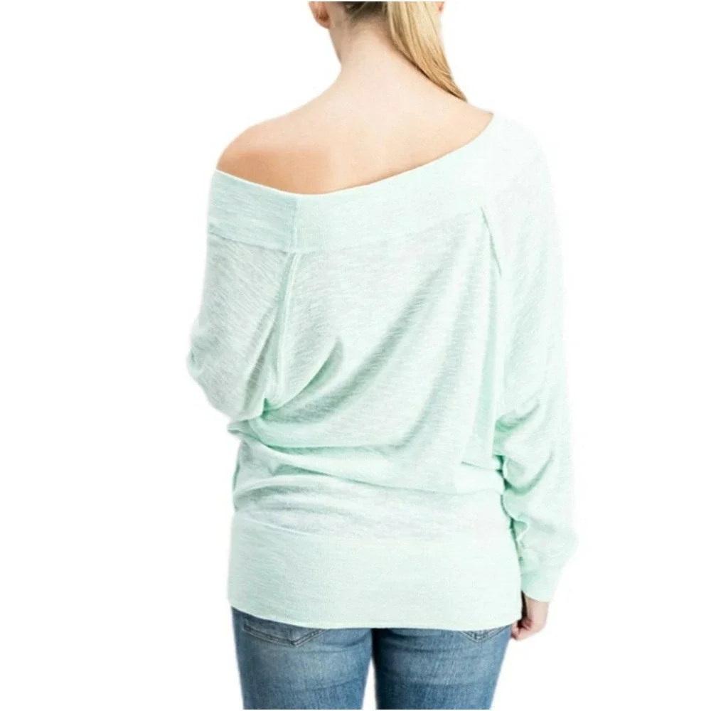 WE THE FREE People Mint Palisades Off-the-Shoulder Sweater Top Sz XS‎ NWT